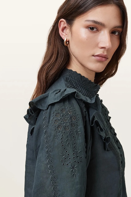 Îmbrăcăminte AllSaints bluza din bumbac HEATHER W038PC bleumarin