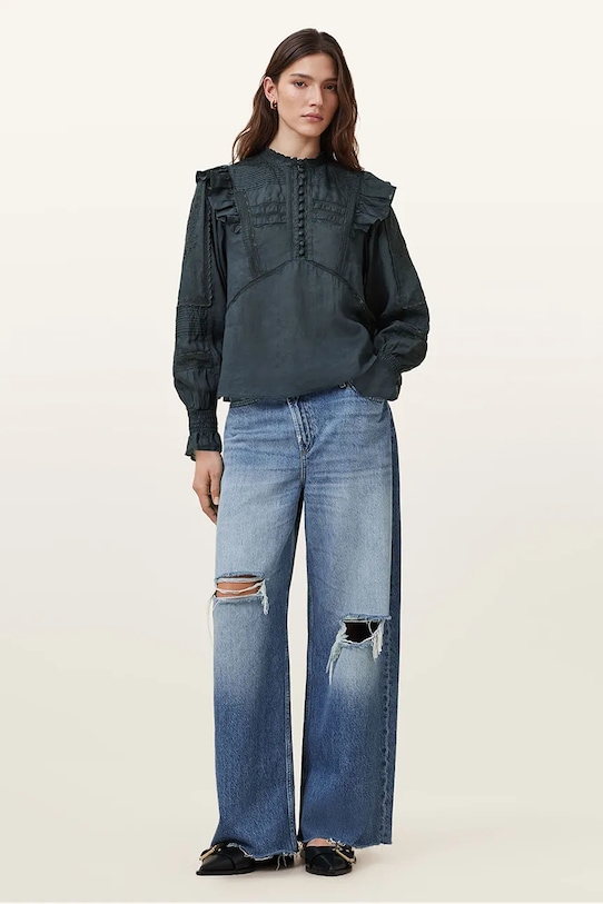 AllSaints bluza din bumbac HEATHER W038PC bleumarin