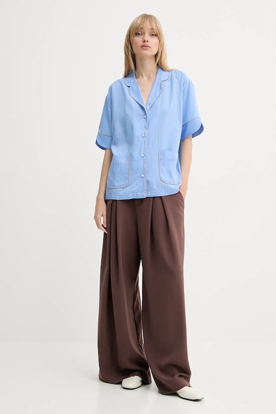 Košile s příměsí lnu MUNTHE USHI 255101525523 modrá SS25