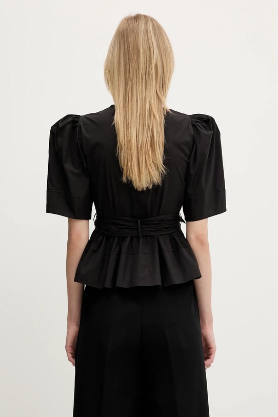 Clothing GANNI cotton blouse Washed Stretch Cotton Tie Strap W0378 black