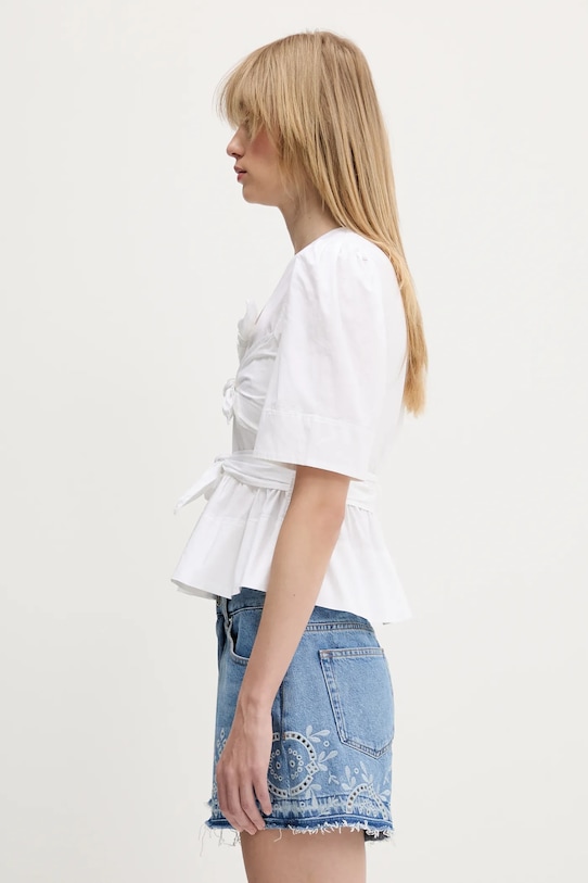 GANNI bluzka Washed Stretch Cotton Tie Strap W0309 biały SS25