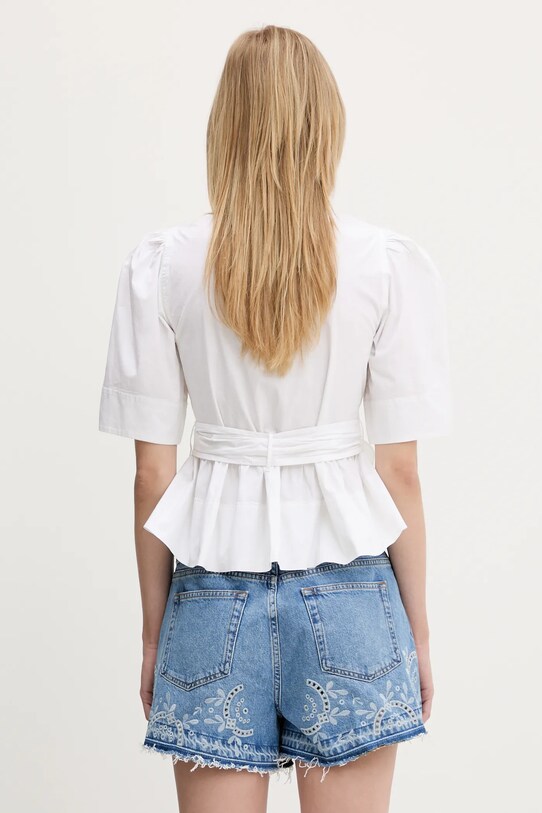 Odzież GANNI bluzka Washed Stretch Cotton Tie Strap W0309 biały