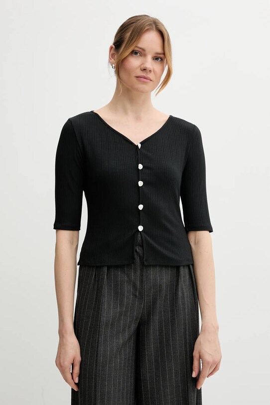 Sisley bluzka z elastanem czarny 37UCL4013