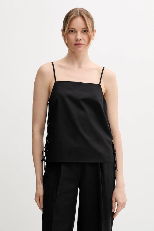 Sisley bluză din amestec de in imprimeu negru 5W7HLH01H