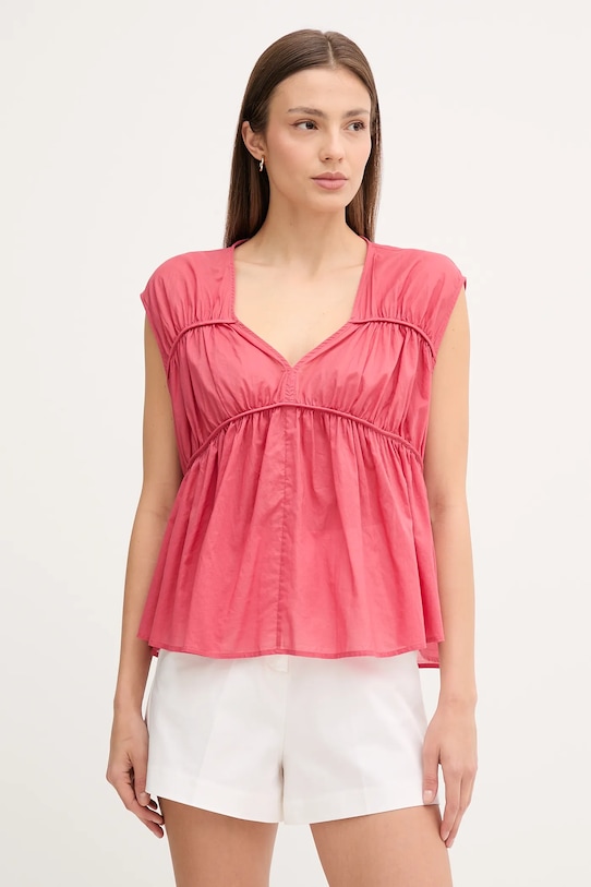 Sisley blúz pamutból rövid rózsaszín 5HO1LQ08X