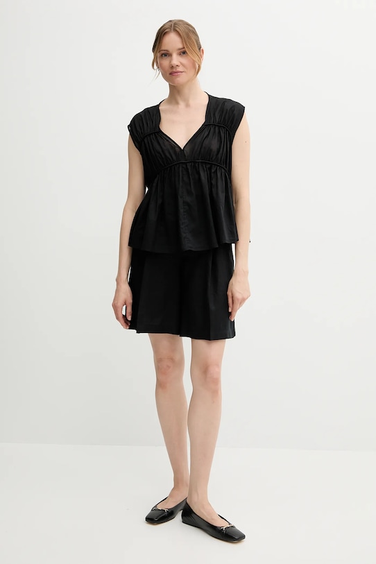 Sisley bluză din bumbac 5HO1LQ08X negru SS25