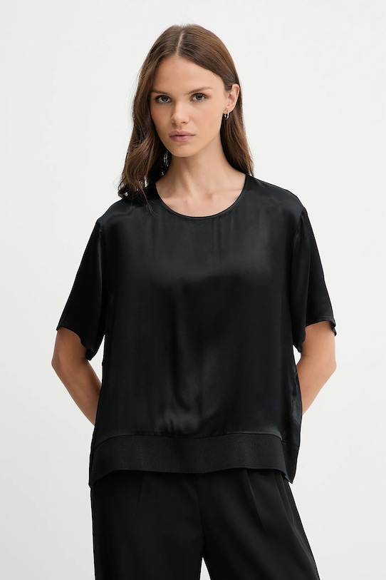 Majica Sisley Brez vzorca črna 52BZLQ093