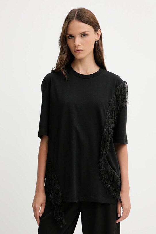 Sisley t-shirt bawełniany bawełna czarny 3F8NL107B