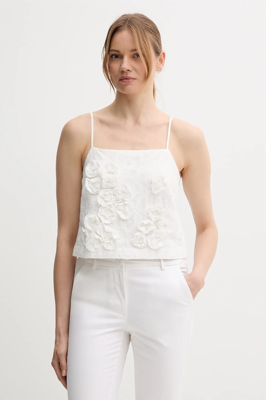 Sisley bluză din bumbac imprimeu alb 5WFQLH01G