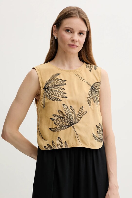 Sisley blusa in lino misto regolare verde 5HZELH01L