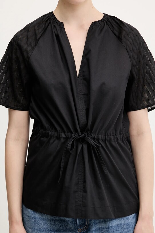 Samsoe Samsoe bluză din bumbac Satoma negru F25100007