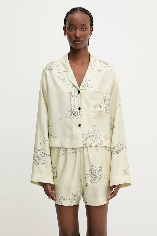 Копринена риза Nanushka VALLY свободна бежов NW25SSTP31250