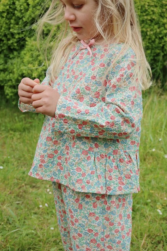 Detská blúzka Konges Sløjd ELIN BOW BLOUSE GOTS kvetinový tyrkysová KS102432