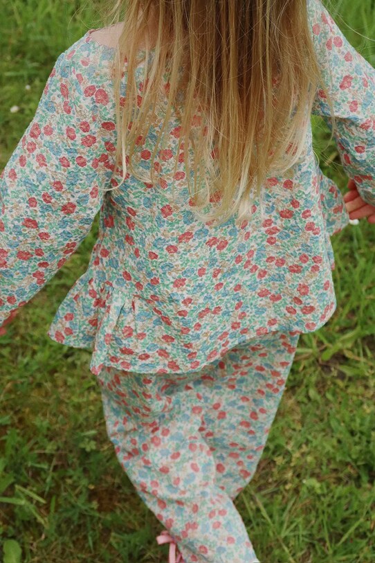 Detská blúzka Konges Sløjd ELIN BOW BLOUSE GOTS KS102432 tyrkysová