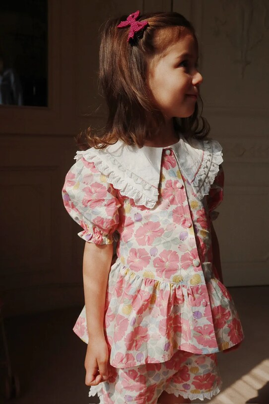 Detská bavlnená blúzka Konges Sløjd COEUR COLLAR SHIRT GOTS kvetinový ružová KS102850