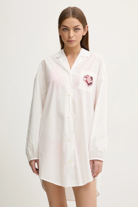 HUGO cămașă de plajă din bumbac 50531675 alb SS25