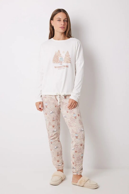women'secret pijamale de bumbac DAILY TEDDY cu modele bej 3598076