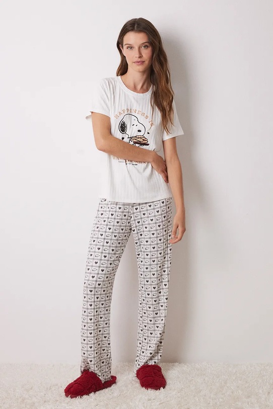 women'secret piżama bawełniana SNOOPY nadruk beżowy 3138625