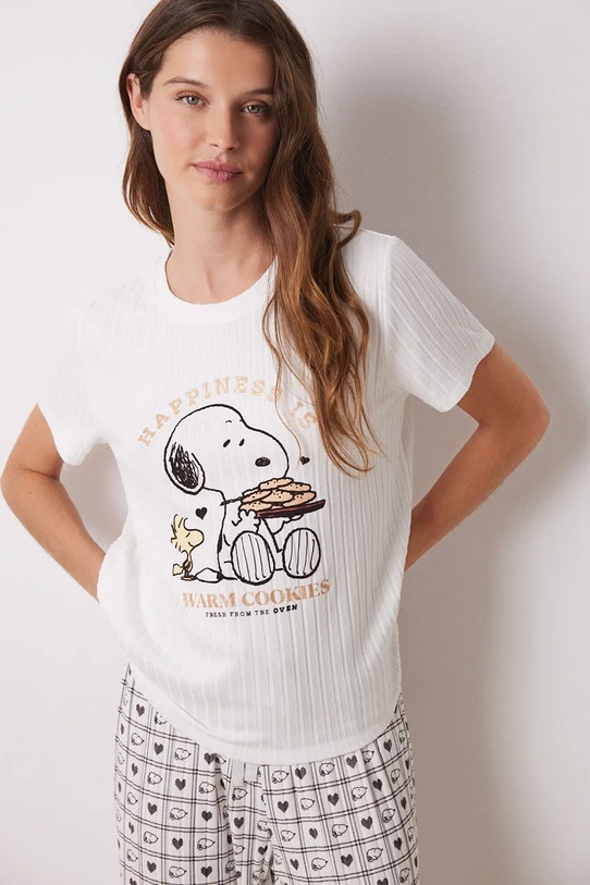 women'secret piżama bawełniana SNOOPY 3138625 beżowy SS25