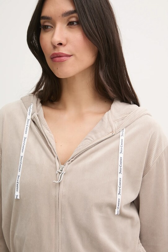 Μπλούζα πιτζάμας Juicy Couture LIV RIB VELOUR HOODIE μπεζ JCLBJ125503