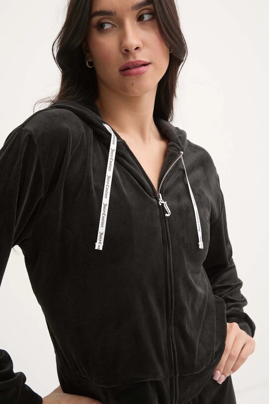 Îmbrăcăminte Juicy Couture bluza pijama LIV RIB VELOUR HOODIE JCLBJ125503 negru