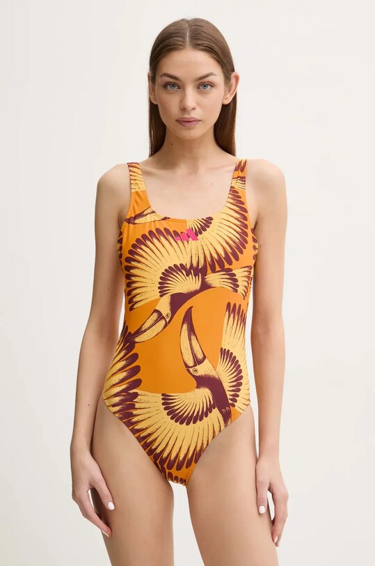 adidas Performance costum de baie dintr-o bucată x Farm Rio moale portocaliu JF6035