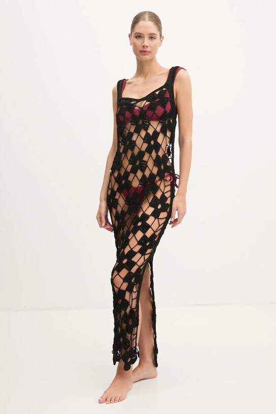 PARAMIDONNA rochie de plajă din mătase uni negru CR25MB