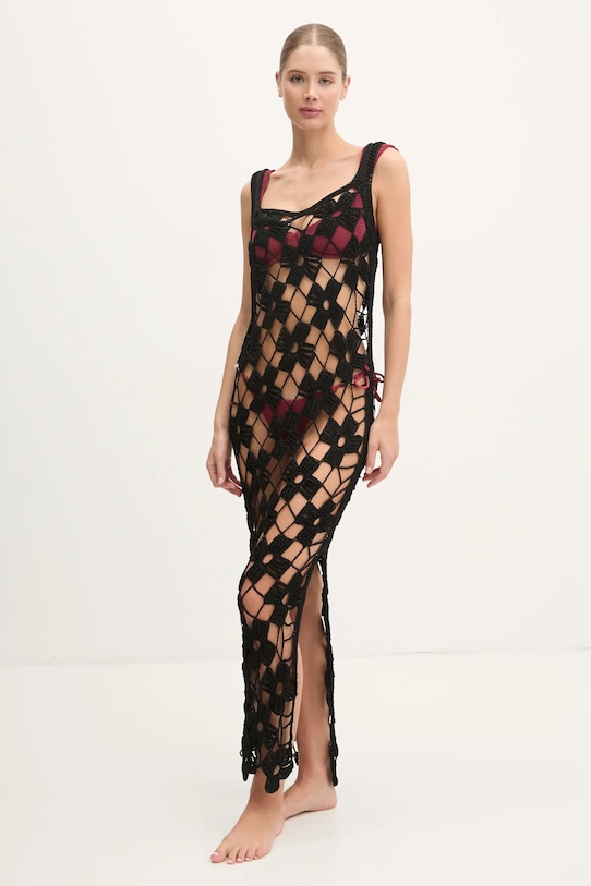 PARAMIDONNA rochie de plajă din mătase uni negru CR25MB
