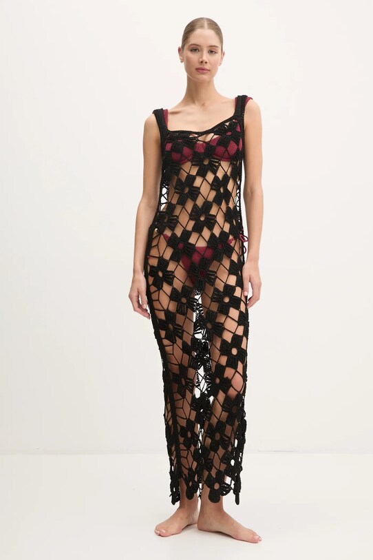 PARAMIDONNA rochie de plajă din mătase CR25MB negru SS25