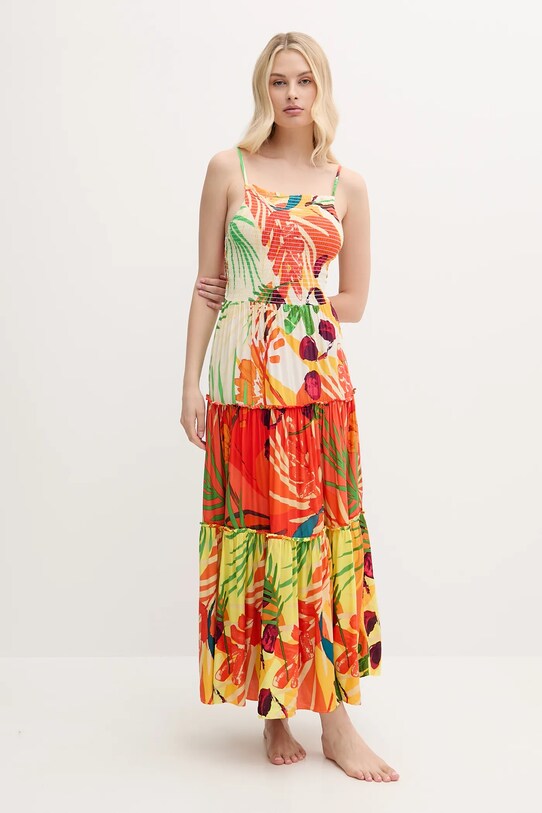 Desigual sukienka plażowa BAHAMAS PATCH kwiaty beżowy 25SWMW07
