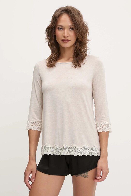 Pyžamové tričko s dlouhým rukávem United Colors of Benetton vrchní béžová 3Z123M07E