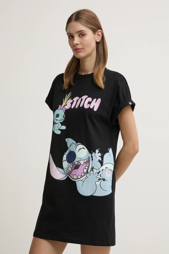 Одяг Бавовняна нічна сорочка United Colors of Benetton LILO&STITCH 30963C01E чорний