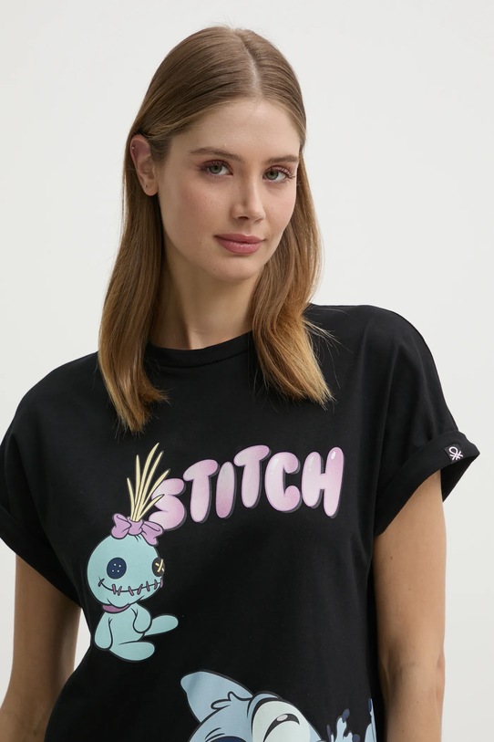 Bombažna spalna srajca United Colors of Benetton LILO&STITCH črna 30963C01E