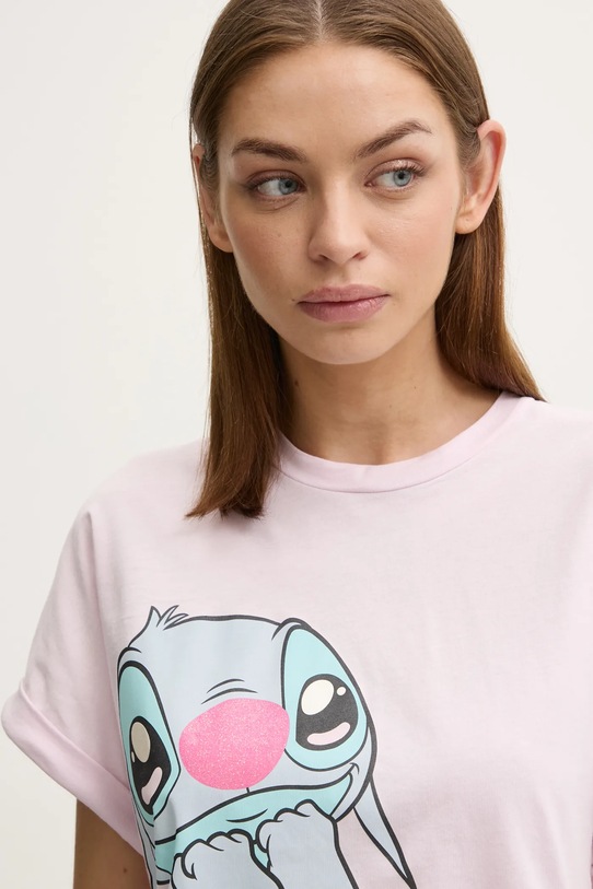 Odzież United Colors of Benetton t-shirt piżamowy bawełniany LILO&STITCH 30963M07C różowy