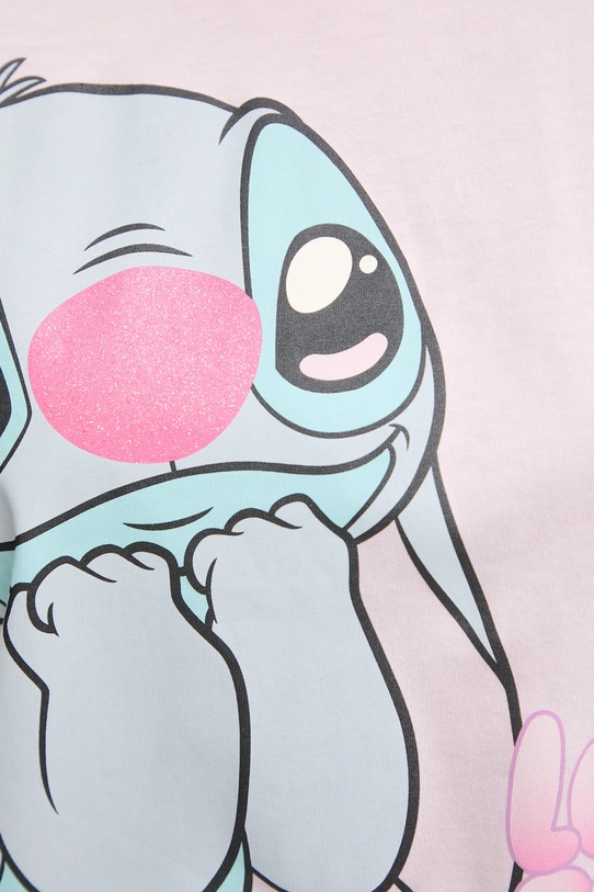 United Colors of Benetton tricou de pijama din bumbac LILO&STITCH roz 30963M07C
