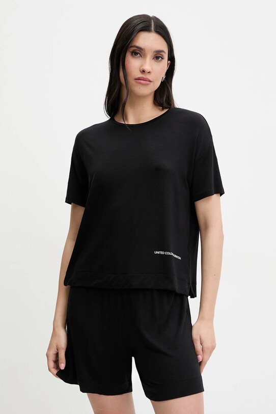 United Colors of Benetton t-shirt piżamowy dzianina czarny 36MX3M07A