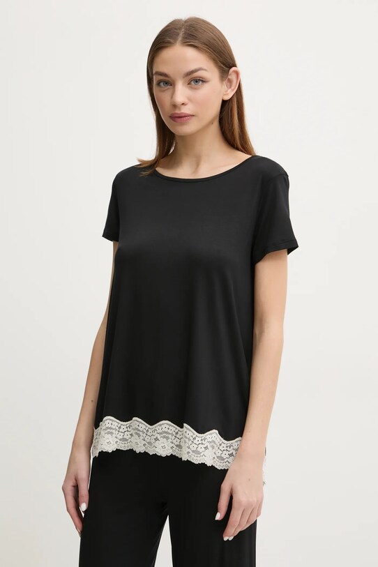 United Colors of Benetton tricou de pijama uni negru 3Z123M314