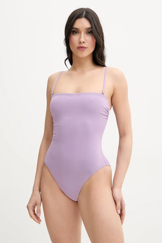 Calvin Klein jednoczęściowy strój kąpielowy bez fiszbinów fioletowy KW0KW02709