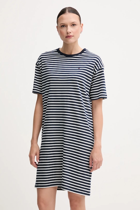 Βαμβακερό φόρεμα Tommy Hilfiger με μοτίβο σκούρο μπλε UW0UW05937