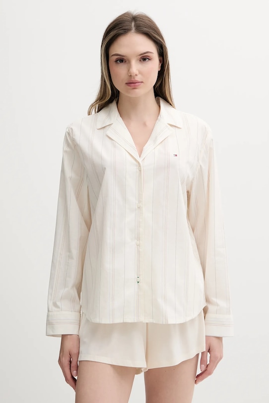 Bavlněná pyžamová košile Tommy Hilfiger vrchní béžová UW0UW05764