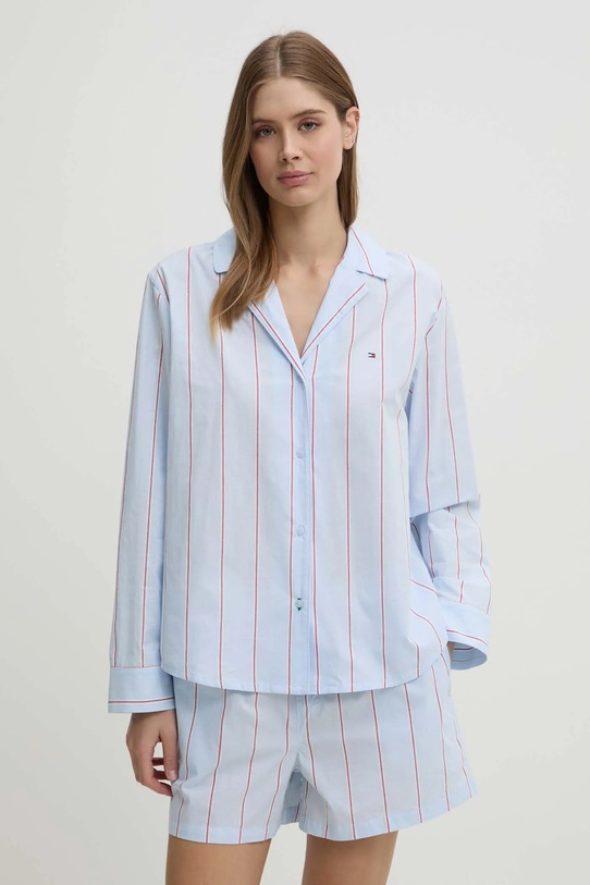 Bavlněná pyžamová košile Tommy Hilfiger vrchní modrá UW0UW05764