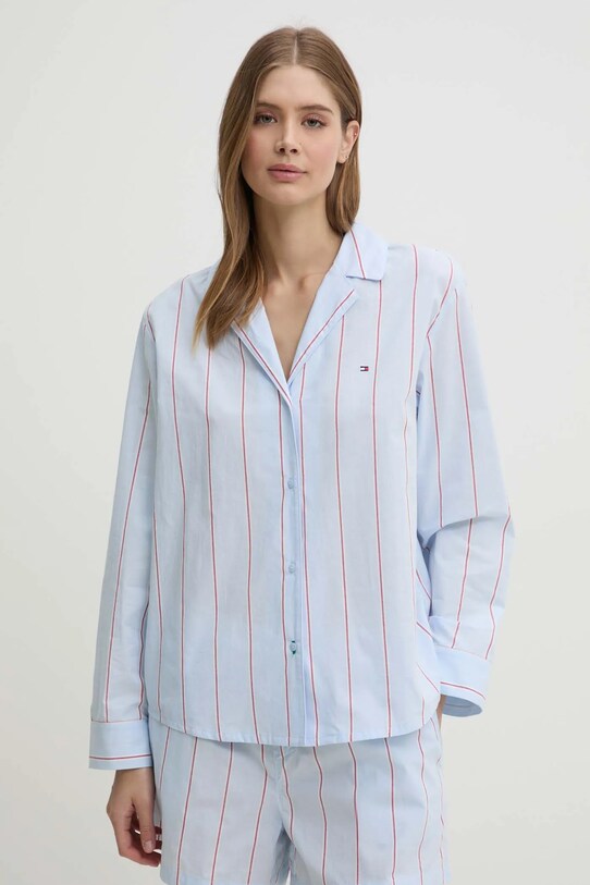 Хлопковая пижамная рубашка Tommy Hilfiger UW0UW05764 голубой SS25