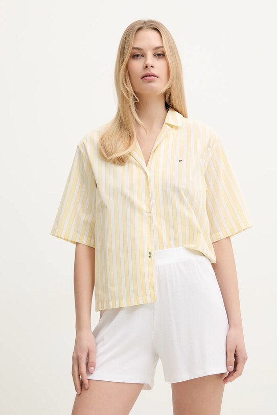 Tommy Hilfiger cămașă de pijama din bumbac munte galben UW0UW05946