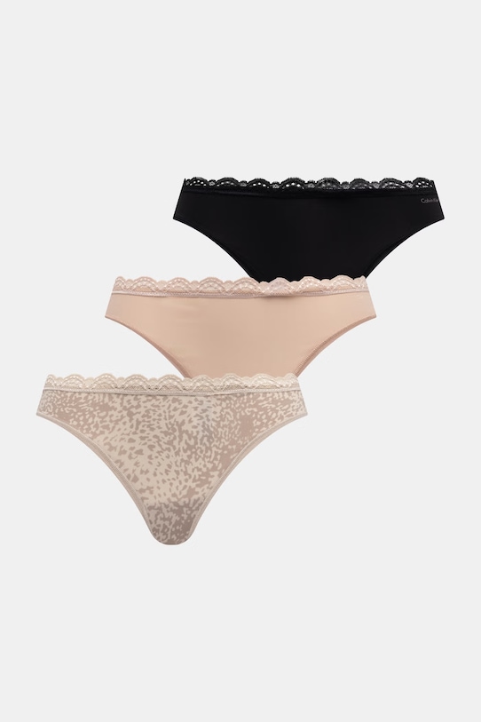Calvin Klein Underwear stringi damskie 3-pack beżowy LV00QD5300