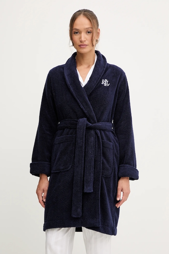 Бавовняний халат Lauren Ralph Lauren тканина темно-синій ILN42298
