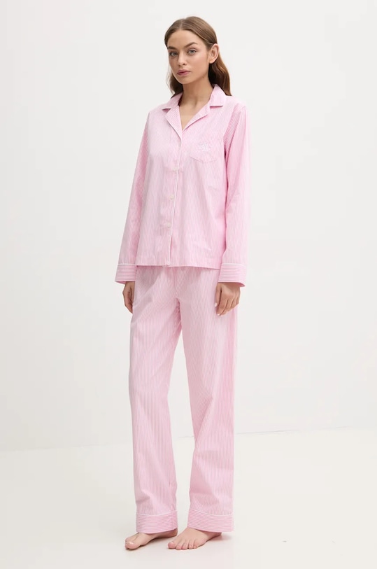 Lauren Ralph Lauren set de pijama de bumbac set roz ILN92315