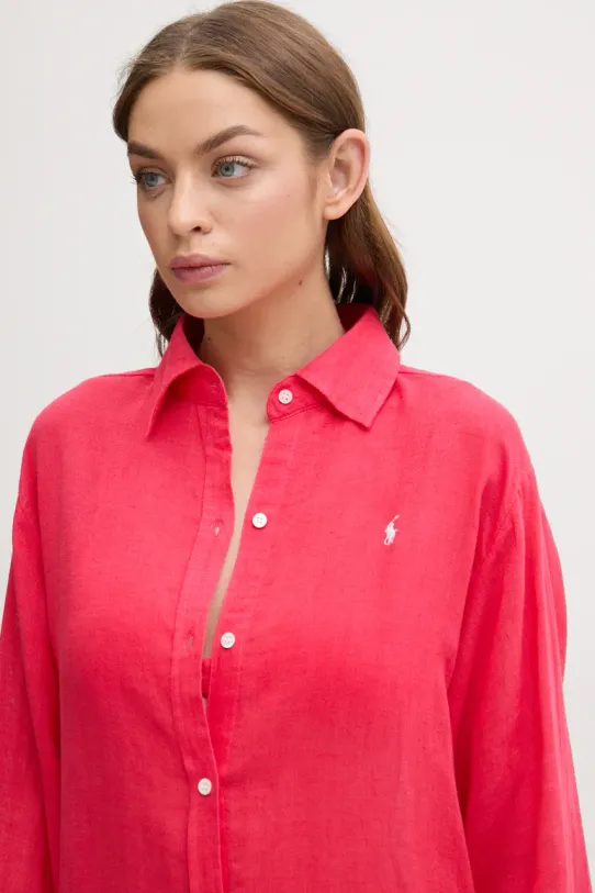 Polo Ralph Lauren koszula plażowa z domieszką lnu różowy 21564377