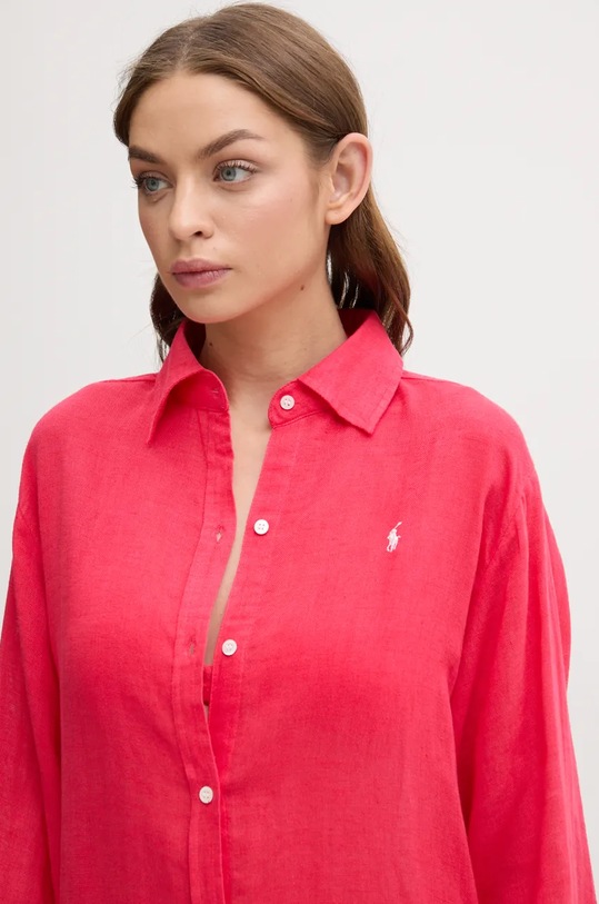 Plážová košeľa s prímesou ľanu Polo Ralph Lauren ružová 21564377