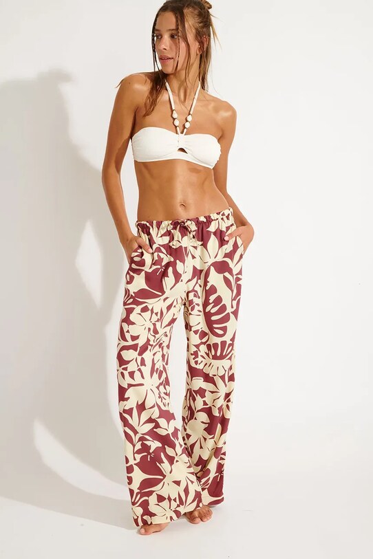 Banana Moon spodnie plażowe Sarong kwiaty bordowy OKEAH.SARONG