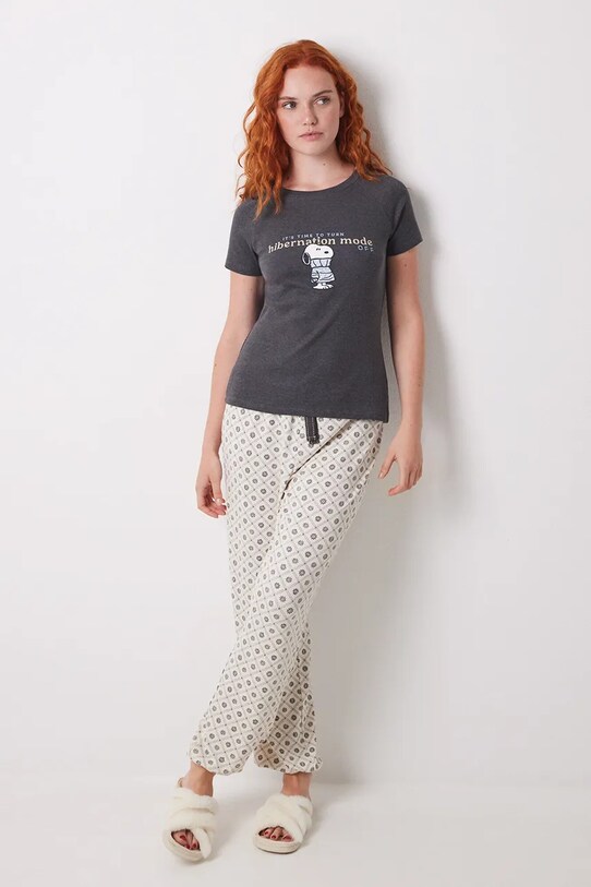 Bavlněné pyžamové tričko women'secret šedá 3279685